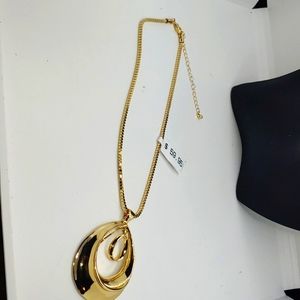 Gold chain with Tiered Oval Solar Eclipse Pendant